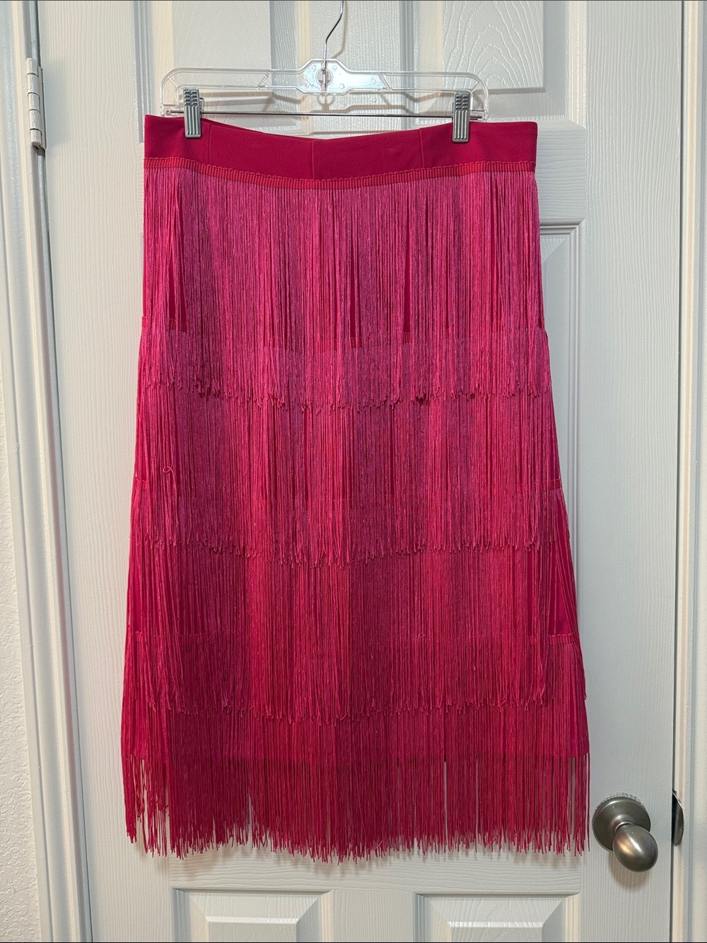 Allegra K hot pink tiered fringe midi skirt NWT size large